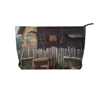 Rural House Prints Corduroy Makeup Bag for Women Girls, Spacious Travel Cosmetic Organiser for Make-up, Toiletries & Essentials