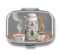 Rural Kitchen Coffee Pill Case for Travel, Rectangle Metal Pill Organizer with 2 Compartments, Portable Daily Medicine Box for Purse, Wallet