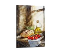 Rural Kitchen Vintage Still Life Hanging Paintings Poster Wall Art Bread Tomatoes Olive Oil Canvas Prints Mother's Day Art For Restaurant Space 16x24inch(40x60cm)