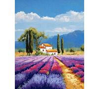 Rural Landscape Latch Hook Rug Kits for Adult,Lavender Flowers and Cottage,DIY Rug Crochet Making Kits with Pre-Printed Canvas and Latch Hook Tool and Enough Yarn,55x75cm