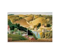 Rural Landscape Wall Art - Stone City, Iowa 1930 by Grant Wood, American Regionalism Poster with Farm Buildings And Rolling Countryside Canvas Wall Art Prints Photo Picture Paintings Room Decor Home
