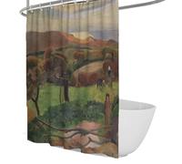Rural Life View Shower Curtain Fields by the Sea Famous Painting Prints Bath Curtain Set with Plastic Hooks Waterproof Fabric Quick Dry 180 x 200 cm