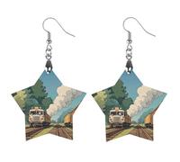 Rural Locomotive Smoking Railway Wooden Earrings for Women, Vintage Elegant Wood Jewelry, Lightweight Earrings for Wedding, Party, Everyday Jewelry Gift, Apricot shaped, Wood, wood