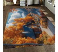 Rural Natural Design 140x200cm Area Rug Soft Washable Large Indoor Rugs Yellow Woods Lakeside Cottages Carpet for Bedroom Living Room Office Decorative