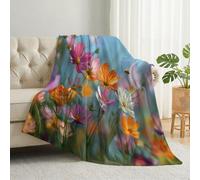 Rural Nature Soft Cozy Flannel Throw Blanket 220 x 240 cm, Flowers Daisy Washable Lightweight Blanket For Home Office Room Bed Sofa Chair Gifts, Orange Pink Anti-Pilling Breathable Throw Blankets