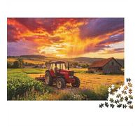 Rural Red Tractor Jigsaw Puzzle 1000 Pieces Recyclable Savanna Sundown Senior Puzzles Educational Game Decompression Ideal for Family And Friends Birthdays 70x50cm/1000pcs
