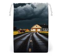 Rural Roads Drawstring Bag Canvas, Reusable Travel Jewelry Pouches, Washable Storage Bags for Gift, Candy, Cosmetics 12 * 18cm