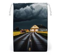 Rural Roads Drawstring Bag Canvas, Reusable Travel Jewelry Pouches, Washable Storage Bags for Gift, Candy, Cosmetics 20 * 25cm