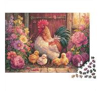 Rural Rooster Garden 1000 Pieces Jigsaw Puzzles for Adults & Teens, Thick Non-Reflective Paper, Hen And Chicks, Fun Brain Teaser, Mental Workout for Concentration & Memory 52x38cm/1000pcs