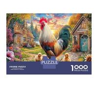 Rural Rooster Scene 100% Recycled Cardboard Psychedelic Town 1000 Piece Puzzle for Adults The Impossible Challenge 38x26cm/1000pcs