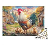 Rural Rooster Scene Jigsaw Puzzles for Adult Challenging Puzzles Difficult Challenges 1000 Piece Cute Difficult Hard Jigsaw Puzzles for Man And Woman with Letters on Back 52x38cm/1000pcs