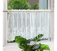 Rural style Kitchen Curtains, Short White Lace Light Filtering Tier Curtains Valance Rod Pocket, for Small Windows/Cupboard/Door frames, Decor Living Room, Cafe ( Size : W100xH120cm/39.3x47.2in )