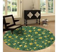 Rural Style Round Rug 150 cm for Living Room, Washable Circle Entrance Rug Non Slip Round Doormat Indoor Plant Vines Flowers Printed Carpet Bedroom Study Home Office Decor