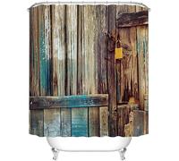 Rural Style Shower Curtain Vintage Wooden Door Shower Curtains for Bathroom Mould Resistant Fabric 3D Bathtub Curtain Waterproof Polyester Washable 90x180 cm (35 x 71 Inch) with 8 Hooks c.2395