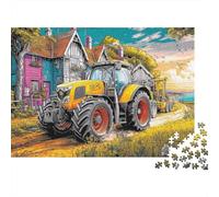 Rural Tractor Scene 1000 Pc Sturdy Cardboard Jigsaw Puzzles Colorful Countryside Illustration for Adults Screen Free Entertainment Hobby 70x50cm/1000pcs