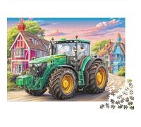 Rural Tractor Scene 1000 Pcs Cartoon Village Landscapedurable Plastic Puzzle for Grandparents Smooth Finish Precision Cut Gift Easy to Assemble 38x26cm/1000pcs