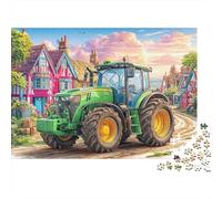 Rural Tractor Scene 1000 Pcs Colorful Village Illustrationdurable Plastic Puzzle for Grandparents Smooth Finish Precision Cut Gift Easy to Assemble 52x38cm/1000pcs
