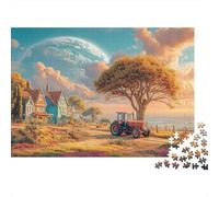 Rural Tractor Scene 1000 Pcs Fantasy Planet Backdropdurable Plastic Puzzle for Grandparents Smooth Finish Precision Cut Gift Easy to Assemble 38x26cm/1000pcs
