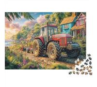 Rural Tractor Scene 1000 Pcs Vintage Farm Landscape Artdurable Plastic Puzzle for Grandparents Smooth Finish Precision Cut Gift Easy to Assemble 70x50cm/1000pcs