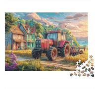 Rural Tractor Scene 1000-Piece Jigsaw Puzzle Vintage Farm Illustration Style Classic Jigsaw Puzzles for All Ages 70x50cm/1000pcs