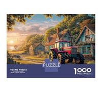 Rural Tractor Scene 1000 Piece Jigsaw Puzzles for Adults Featuring Artistic Design Centenary Jigsaws Vintage Countryside Painting As Dementia Friendly Activities for Concentration Games 38x26cm/1000pc