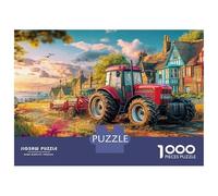 Rural Tractor Scene 1000 Piece Jigsaw Puzzles for Adults in Vibrant Colours Colourful Jigsaws Vintage Countryside Painting As An Aesthetic Jigsaw Puzzle for Home Decor Puzzle 52x38cm/1000pcs