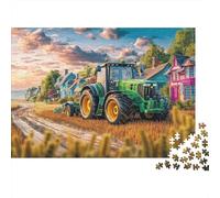Rural Tractor Scene 1000 Piece Premium Paper Jigsaw Puzzle for Adults Green Tractor Field Stress Relief Brain Teaser Sustainable Eco-Friendly Cognitive Development Indoor Game 38x26cm/1000pcs