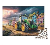 Rural Tractor Scene 1000 Piece Sturdy Cardboard Jigsaw Puzzle Colorful Coastal Village Style for Adults 14+ Premium Quality Eco Friendly 70x50cm/1000pcs