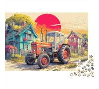 Rural Tractor Scene 1000 Piece Sturdy Paper Board Vintage Farm Art Style Jigsaw Puzzles for Teens Digital Detox Home Decor Recycled Cardboard Limited Edition 52x38cm/1000pcs
