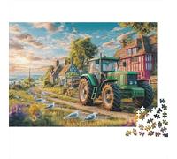 Rural Tractor Scene 1000 Pieces Eco-friendly Material Vintage Countryside Painting Puzzles for Seniors Easy to Assemble Gift for Her Zero-gap Fit 70x50cm/1000pcs