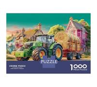 Rural Tractor Scene 1000 Pieces Jigsaw Puzzle Set Vintage Countryside Illustration Jigsaw Puzzle Extra-Thick Cardboard Stress Relief Travel Adults Kids 12+ Brain Training Puzzle 70x50cm