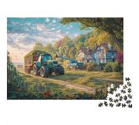 Rural Tractor Scene 1000 Pieces Premium Cardboard Jigsaw Puzzles Brain Teaser Educational for Cognitive Development All Ages Family Vintage Farm Landscape Puzzle Lovers 38x26cm/1000pcs
