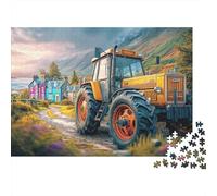 Rural Tractor Scene 1000 Pieces Sturdy Cardboard Jigsaw Puzzles for Adults Collectors Senior Enthusiasts Relaxation Vintage Farm Vehicle Style Wall Decoration Home Activity 70x50cm/1000pcs