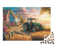 Rural Tractor Scene 1000 Pieces Vibrant Countryside Illustration Premium Puzzle Board Jigsaw Puzzle for Family Parent-child Interaction Team Building Social Activity Icebreaker 52x38cm/1000pcs