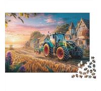 Rural Tractor Scene 1000 Vintage Countryside Painting Pieces Puzzle Extra Thick Cardboard Gift Wall Decoration Educational Game Fun Collectors Party Perfect Logic Skill 52x38cm/1000pcs