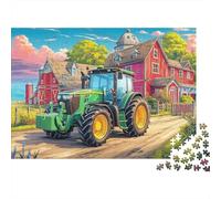 Rural Tractor Scene 1000 Vintage Farm Illustration Style Pieces Puzzle Extra Thick Cardboard Puzzle Enthusiasts Office Best Difficult Logic Skill Break Teens Kids Great 38x26cm/1000pcs