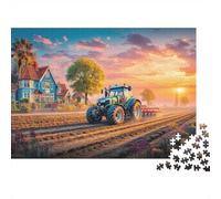 Rural Tractor Scene 1000pc Jigsaw Puzzle for Adults All Ages Premium Sturdy Cardboard Vintage Farm Landscape Style Home Decor Wall Art Festive Mind Challenge Educational 52x38cm/1000pcs