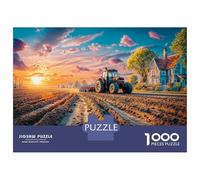 Rural Tractor Scene 1000pc Vintage Countryside Scene Heavy-duty Cardboard Jigsaw Puzzle for Adults Brain Teaser Lovers Team Building Activity Leisure Entertainment 52x38cm/1000pcs