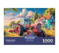 Rural Tractor Scene 1000pc Vintage Farm Landscape Art Heavy-duty Cardboard Puzzle for Adults Brain Teaser Lovers Team Building Holiday Pastime Collectible Item Missing Piece Guarantee 70x50cm/1000pcs