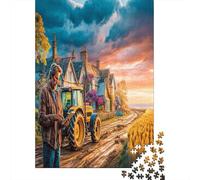 Rural Tractor Scene Extra-Thick Cardboard Vintage Countryside Scene DIY Jigsaw Puzzle for Adults Kids 12 Years Up Fun Challenging Family Game Beautiful Decoration 38x26cm/1000pcs
