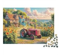 Rural Tractor Scene Extra-Thick Cardboard Vintage Farm Art Style DIY Jigsaw Puzzle 12+ Adults Kids Fun Family Game Beautiful Home Decoration Gift Idea 52x38cm/1000pcs