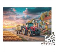 Rural Tractor Scene Jigsaw Puzzle 1000 Pieces Family Game Adults Teens Night Activity Vintage Countryside Painting Relaxation Stress Free 52x38cm/1000pcs