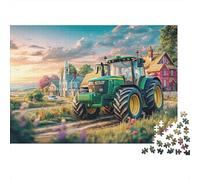 Rural Tractor Scene Jigsaw Puzzle Vibrant Countryside Illustration Puzzle for Adults Impossible Hard Difficult Challenging Made in Italy 70x50cm/1000pcs
