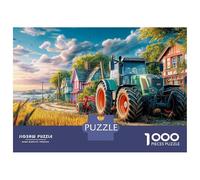 Rural Tractor Scene Jigsaw Puzzles 1000 Pieces in Thick Cardboard Jigsaws Vintage Farm Landscape Art with Mindfulness Puzzles for Brain Teasers for Adults As Birthday Gifts for Women/Men 52x38cm/100