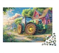 Rural Tractor Scene Jigsaw Puzzles 1000 Pieces Using Premium Cardboard Centenary Jigsaws Colorful Village Art Style for Cognitive Stimulation in Team Building Games 70x50cm/1000pcs