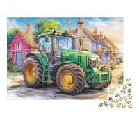 Rural Tractor Scene Jigsaw Puzzles for Adults Challenging Puzzles The Impossible Challenge 1000 Pieces Vintage Village Painting Style Difficult Hard Jigsaw Puzzles for Man And Woman with Letters on Ba