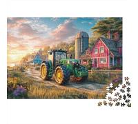 Rural Tractor Scene Jigsaw Puzzles for Adults Educational Game The Impossible Challenge 1000 Piece Vintage Farm Landscape Difficult Hard Jigsaw Puzzles for Man And Woman with Letters on Back 52x38cm/1