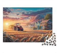 Rural Tractor Scene Paperboard Pastoral Countryside Art Style Classic Jigsaw Puzzle Interactive Boredom Buster 38x26cm/1000pcs
