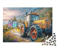 Rural Tractor Scene Puzzle 1000 Pieces Adults Teens Creative Mind Relax Hobby Vintage Farm Vehicle Style Strong Fit Durable Materials 70x50cm/1000pcs