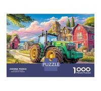 Rural Tractor Scene Puzzles for Adults 1000 Pieces with Anti-glare Surface Jigsaws for Adults Vintage Farm Illustration for Relaxing Activities for Adults And Mindfulness Activities As Mother‘s Day Gi